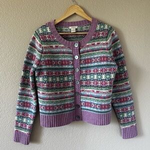 Sundance Lavender Multicolor Lambs Wool Cardigan Sweater